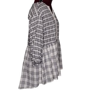 Size Small plaid baby doll smock, black and white cotton/linen